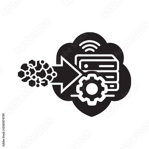 Data pipeline icon intelligent workflow automation with cloud server and data flow
