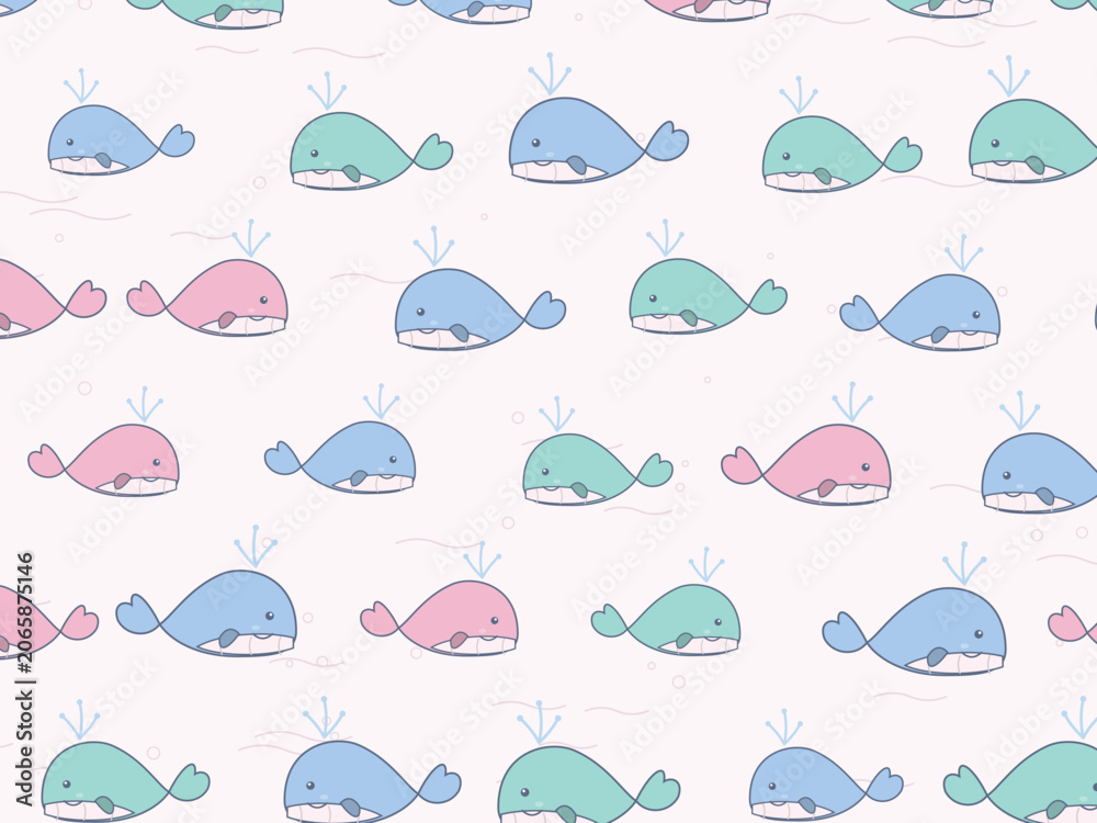 Fototapeta premium Cute Whale Pattern Ocean Nursery Background Vector