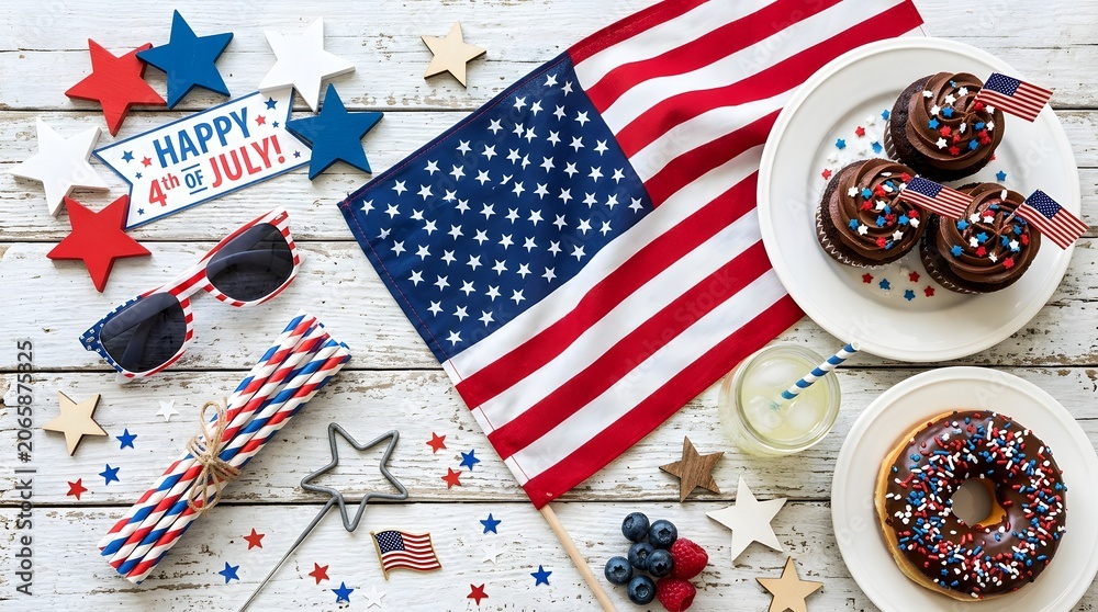 Fototapeta premium Patriotic 4th of july celebration with american flag food and decorations