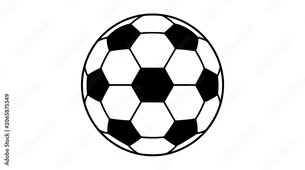 Fototapeta premium Classic soccer ball line vector icon with black pentagon panels for football league tournaments and sports equipment design illustrations