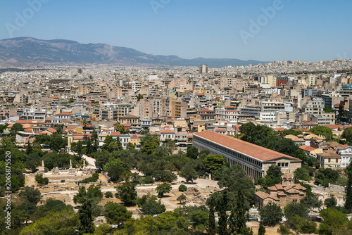 Billede på lærred Elevated view of the reconstructed Stoa of Attalos in ancient Agora Athens