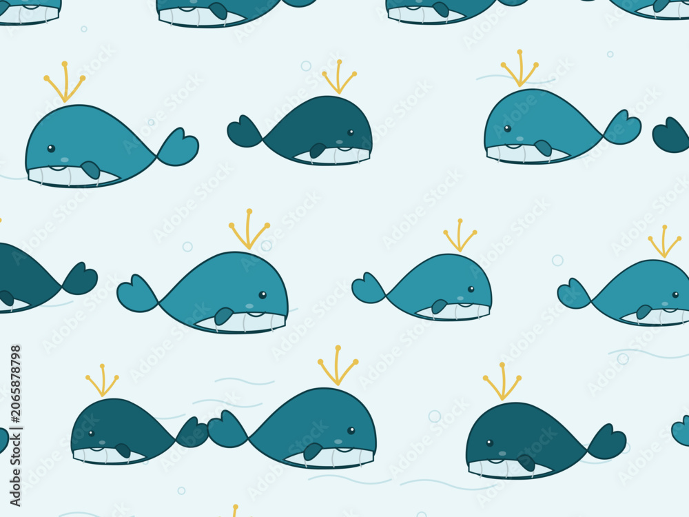 Fototapeta premium Cute Whale Pattern Ocean Nursery Background Vector