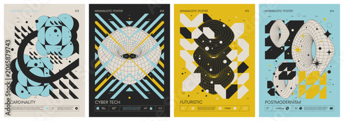 Obraz na plátně Futuristic abstract graphic wireframe elements of geometric shapes rave composit