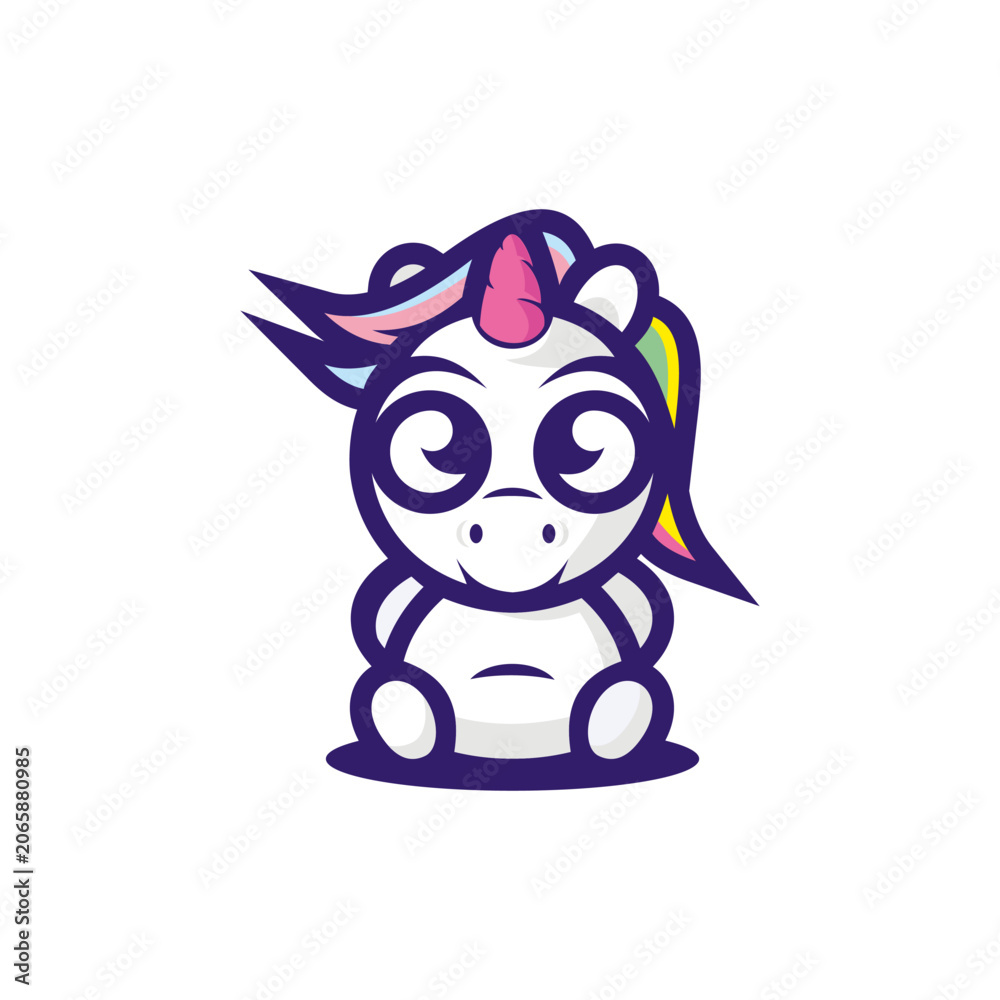 Fototapeta premium Cute Kawaii Baby Unicorn Fantasy Animal Mascot Vector Illustration