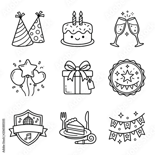 Birthday Party Celebration Icons Set.