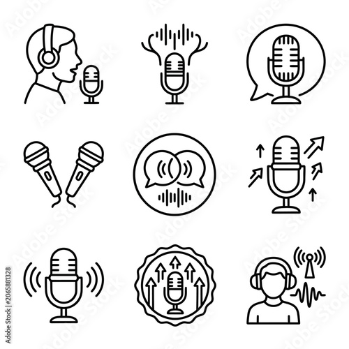 Microphone icons for podcasting and audio.