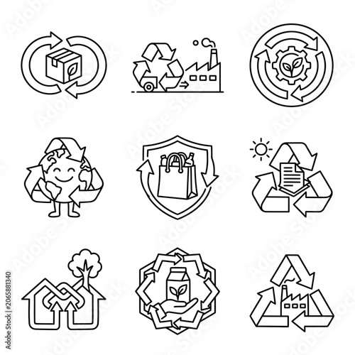 Recycling eco friendly icons set.