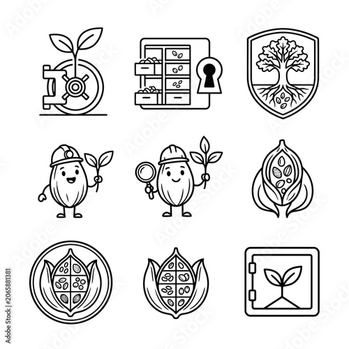 Seedling plant growth icons set.
