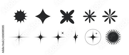 Abstract Sparkle Starburst Elements Collection with Minimal Twinkle Stars, Sunburst Shapes, Shining Light Icons and Decorative Geometric Symbols