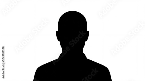Black silhouette of a bald man facing forward against a white background representing anonymity or mystery
