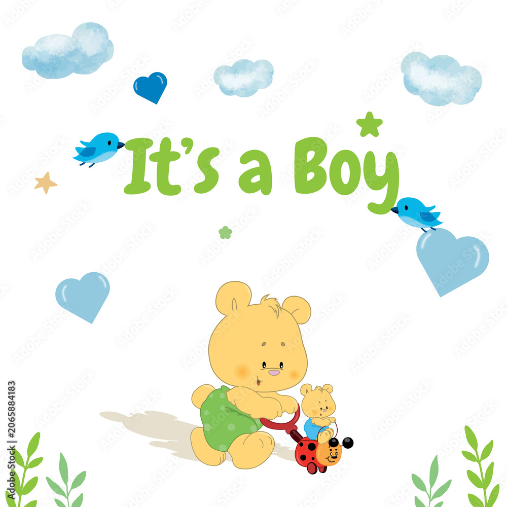 Fototapeta premium baby shower card with teddy bear