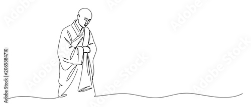 buddhist monk walking line art illustration