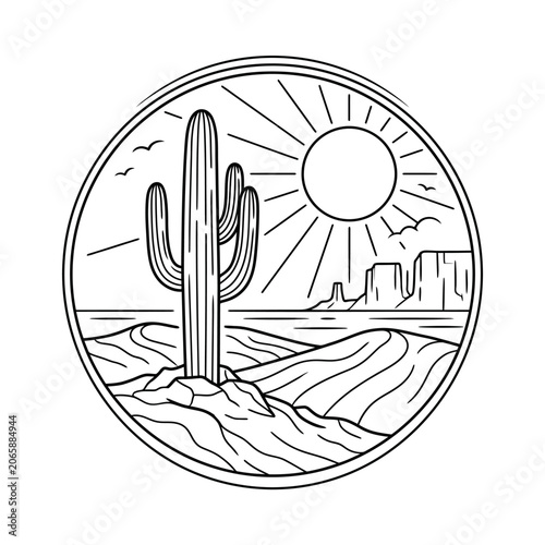 Canvas-taulu Cactus plant in desert landscape scene.