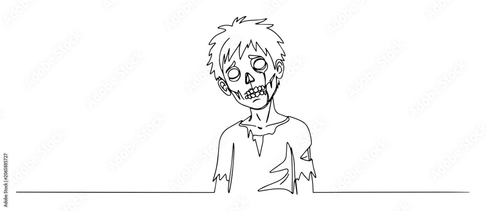 Obraz premium vector monoline engraving of cartoon zombie boy
