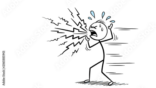 Obraz na plátně Overwhelmed Stick Figure Person Screaming with Stress and Panic, Isolated White