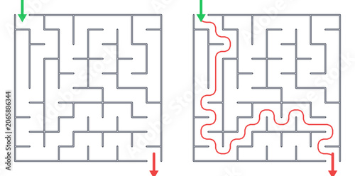 Foto Square maze for kids, medium difficulty printable logic game, find the way from