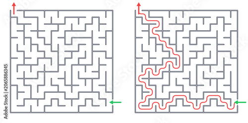 Foto Square maze for kids, medium difficulty printable logic game, find the way from