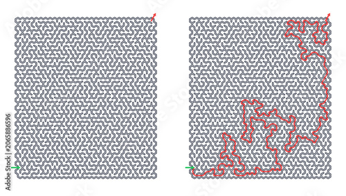 Foto Rectangular maze for adults, hard printable logic game, find the way from start