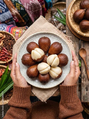 Fresh Salak Fruit on Rustic Display