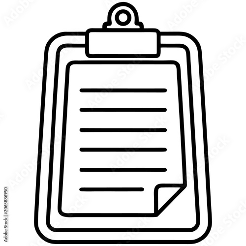 Checklist clipboard icon with lined paper and document clip outline.