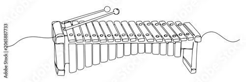 Schilderij op canvas vector one line drawing of xylophone percussion instrument