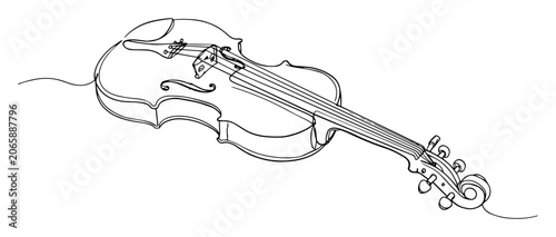 Schilderij op canvas vector one line drawing of viola musical instrument