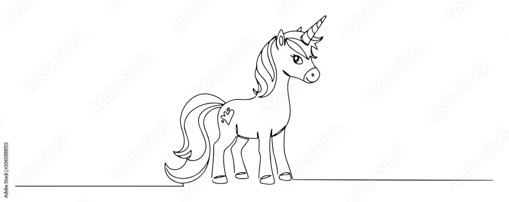 Naklejka premium vector engraving monoline drawing of unicorn character