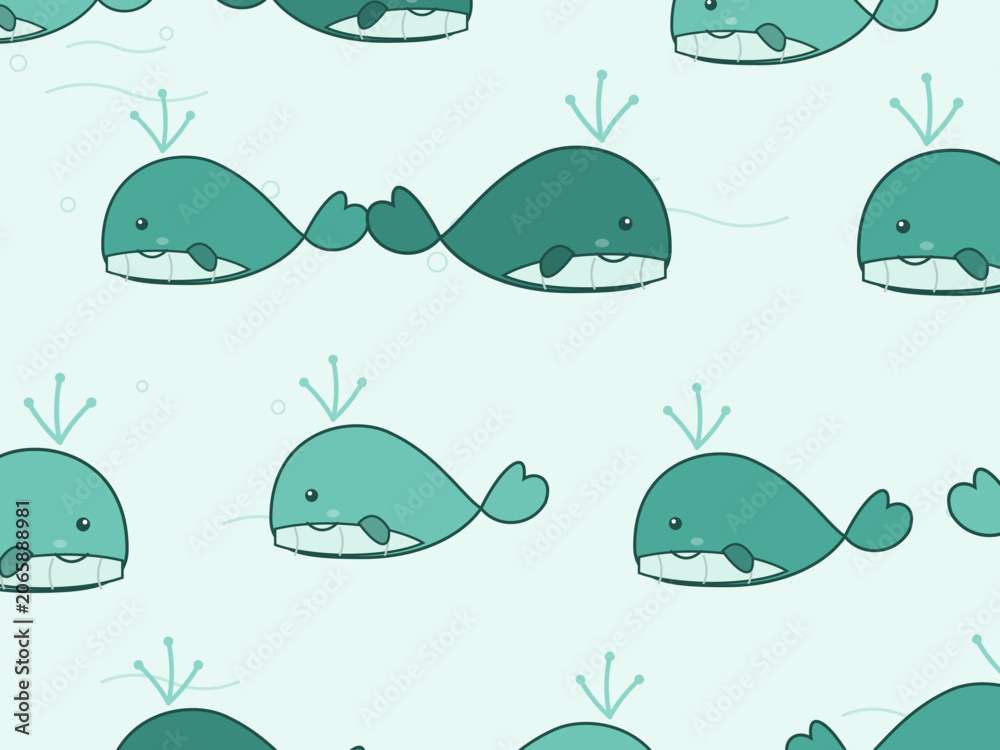 Fototapeta premium Cute Whale Pattern Ocean Nursery Background Vector