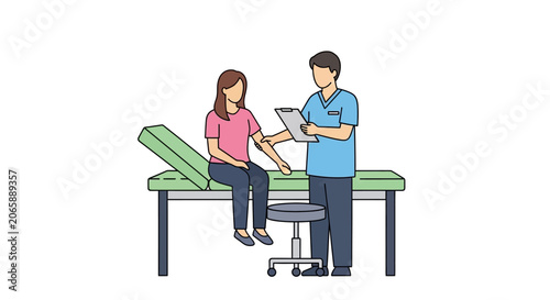 Doctor Examining Patient's Arm on Medical Exam Table - Health Checkup Illustration
