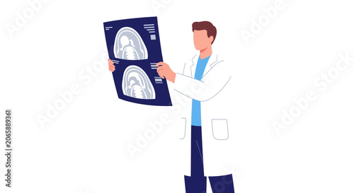 Doctor holding MRI brain scan results, medical diagnosis concept
