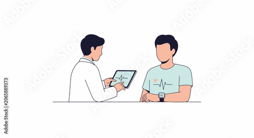 Doctor showing patient health data on tablet, medical checkup, health monitoring