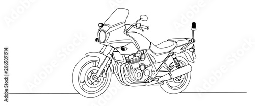 Quadro su tela police motorcycle engraving thin line vector lineart black shape