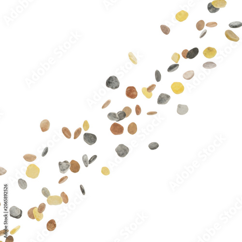 A stream of falling coins in various metallic hues isolated on transparent background