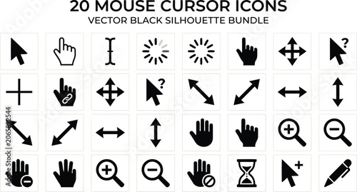 Tableau sur toile Mouse Cursor Icons Black Silhouette Bundle On White Background