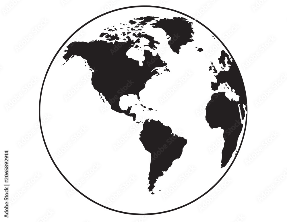 Obraz premium Monochromatic world globe vector illustration, a global map graphic resource. Earth planet icon for international business, travel, and environmental concepts.