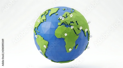 Global connections concept with map pins on a 3D earth