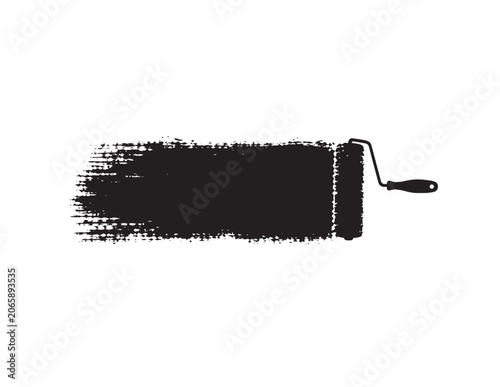 Paint roller with black paint stroke, a textured brush effect. Creative design element for artistic backgrounds and DIY projects, a versatile vector graphic.