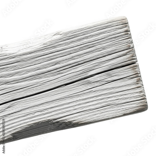 Weathered white wooden plank with visible grain isolated on transparent background