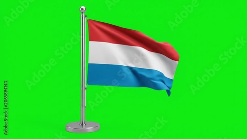 Netherlands National Flag Waving on Desk Pole Stand Against Green Screen Background for Projects