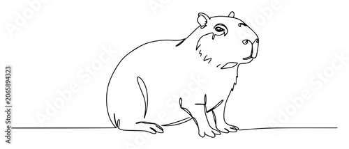 Tableau sur toile capybara sitting rodent illustration black vector thin line on white background