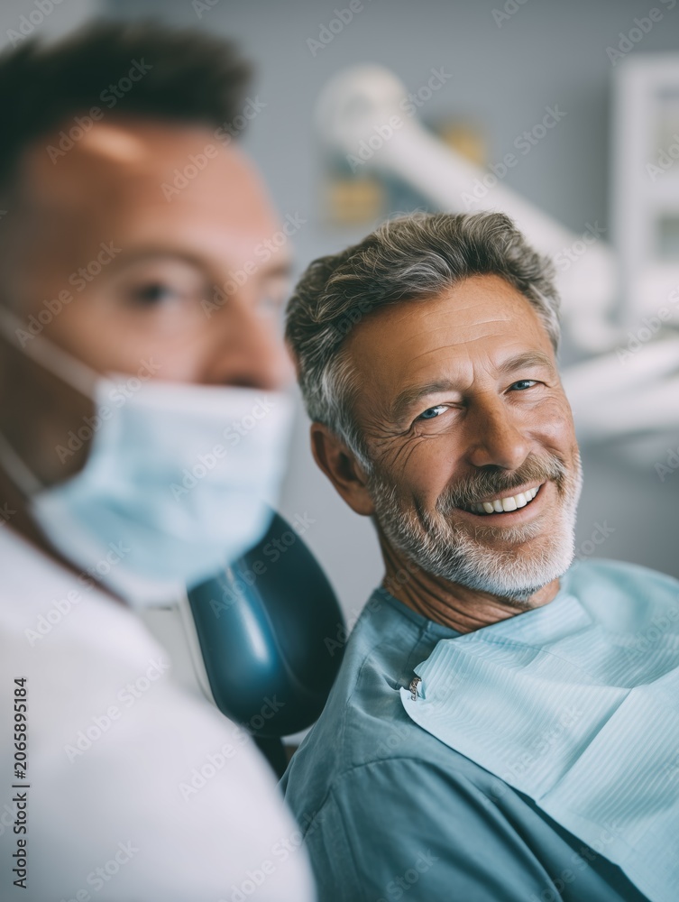 Fototapeta premium Smiling Mature Patient at Dental Clinic During Checkup