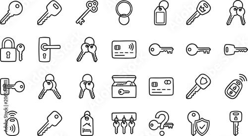 Quadro em tela Locksmith And Security Access Icons Set Featuring Classic House Keys Padlocks Sm