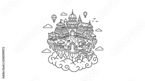 Tableau sur toile Fantasy Cityscape with Floating Buildings.