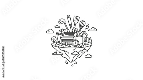 Canvastavla Kitchen Utensils Floating on Water.