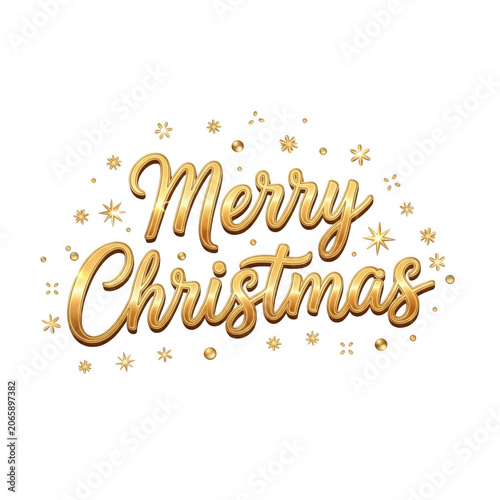 Golden merry christmas lettering with sparkling stars isolated on transparent background