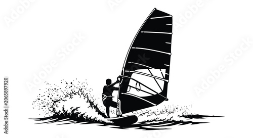 Photos Windsurfer With Splashing Water Black Silhouette windsurfing