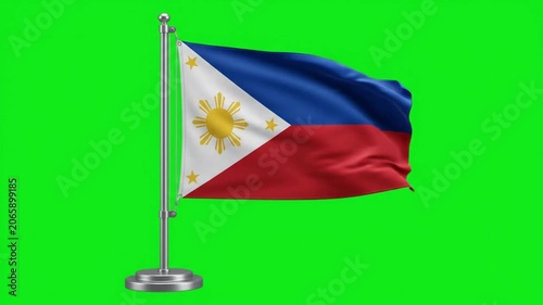 Philippines National Flag Waving on Desk Pole Stand Against Green Screen Background for Global Projects