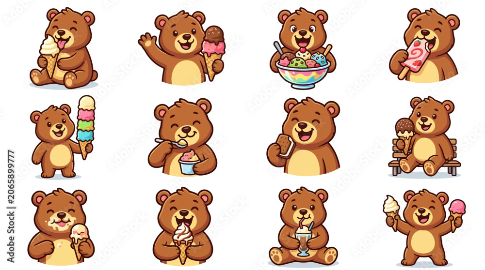 Obraz premium Cute cartoon bears with sweets treats.