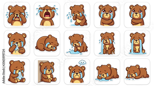 Konstfotografi Cute cartoon bear crying sad emotions.