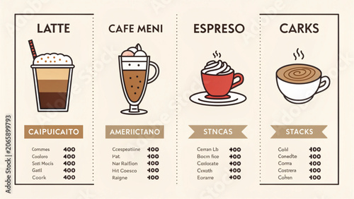 Artistic Hand Drawn Cafe Beverage Menu Display Board Featuring Assorted Hot And Cold Coffee Drinks With Illustrated Icons